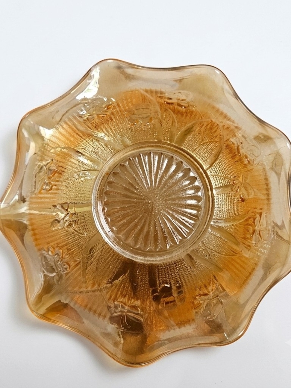 Vintage Fenton Butterfly & Berry Marigold Glass Bowl